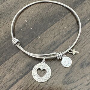 Silver Heart Charm Bangle Bracelet - Women Jewelry